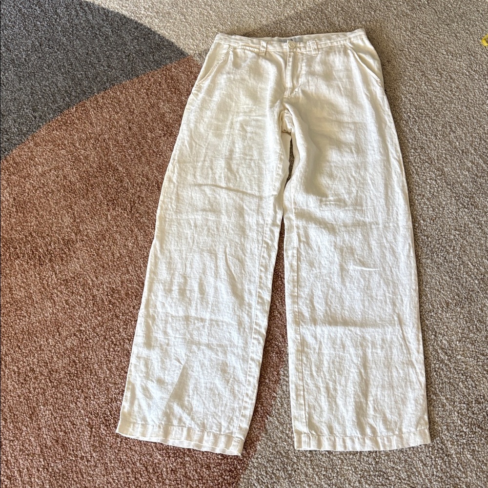 Armani Exchange Women's W31 L31 White Cream Wide-Leg Linen Cream Trousers